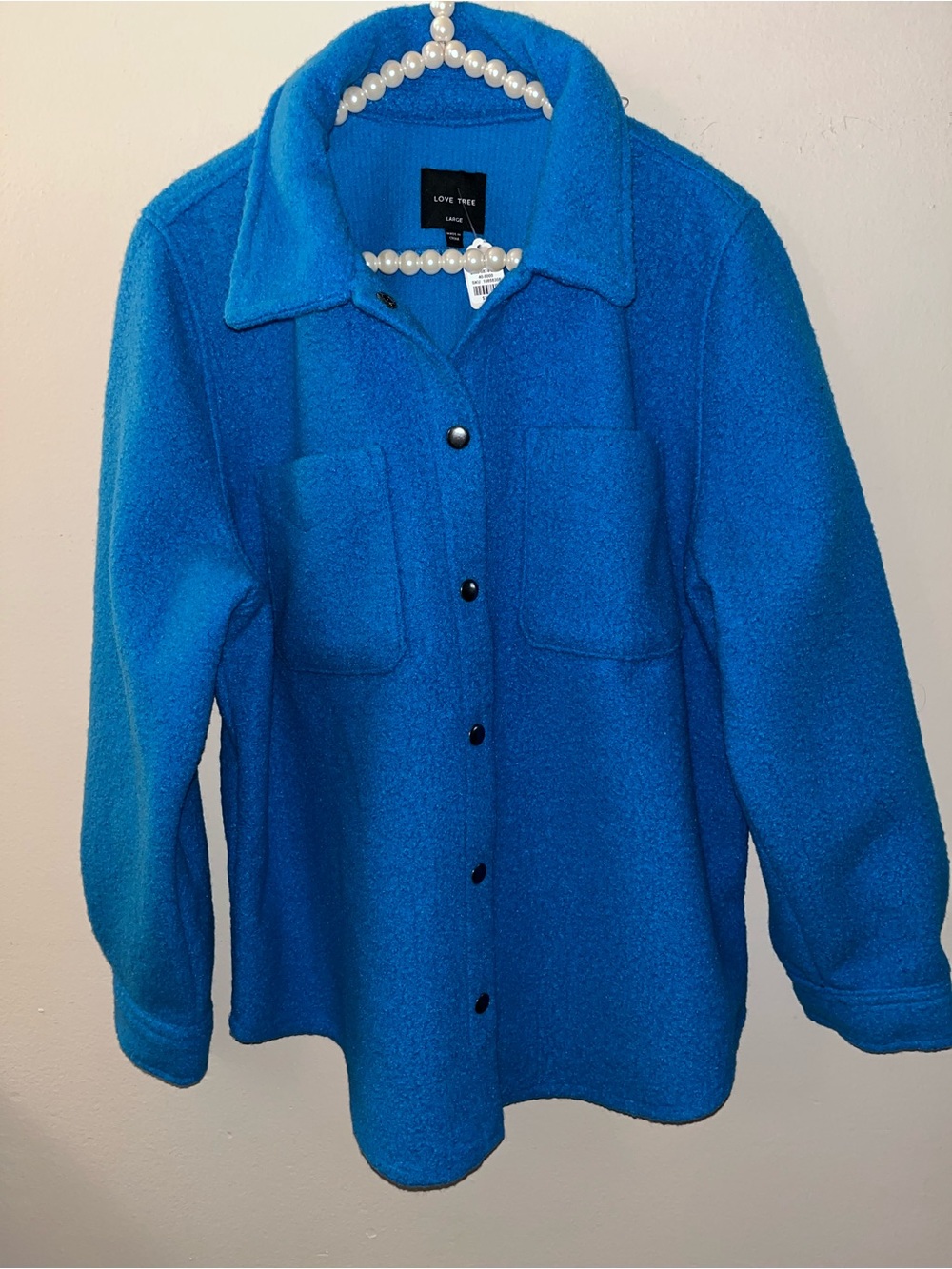 Love Tree Royal Blue Teddy Brushed Sherpa Shacket Button Up Shirt Jacket Size L